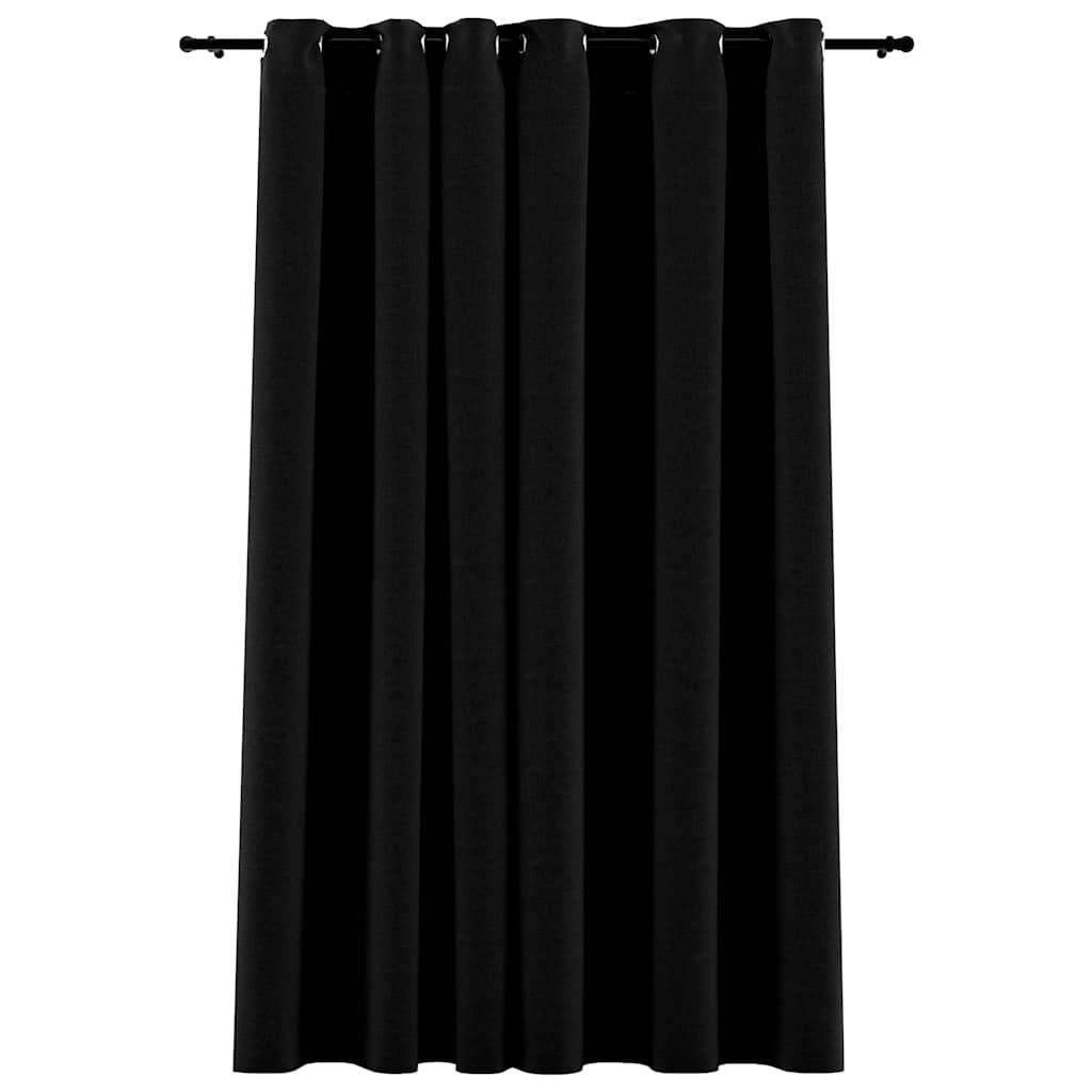 fekete vászonhatású sötétítőfüggöny fűzőkarikával 290 x 245 cm