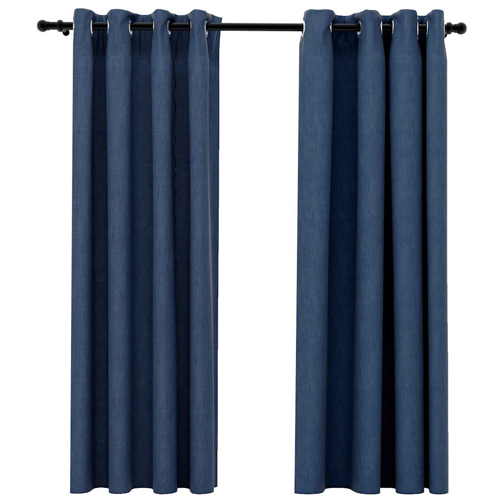 2 db kék vászonhatású sötétítőfüggöny fűzőkarikával 140x175 cm