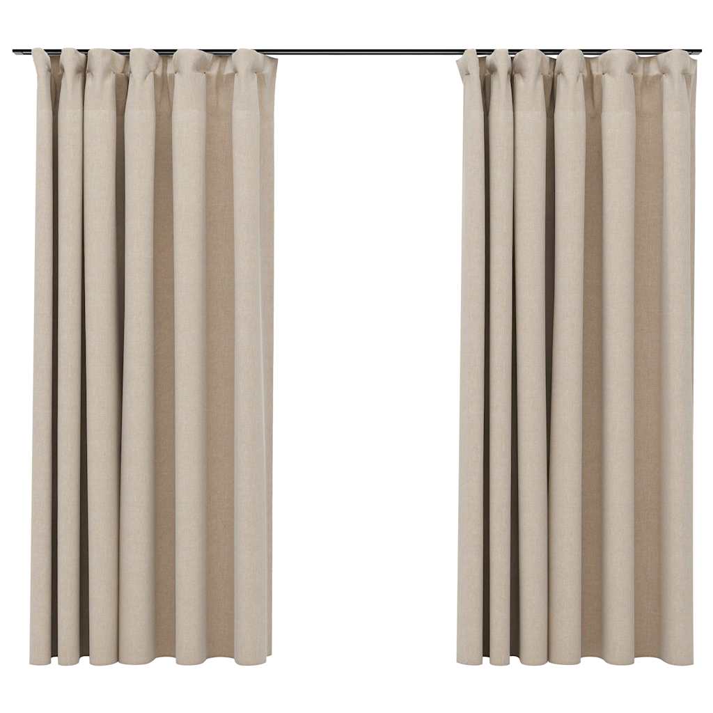 2 db bézs vászonhatású sötétítőfüggöny kampókkal 140 x 175 cm