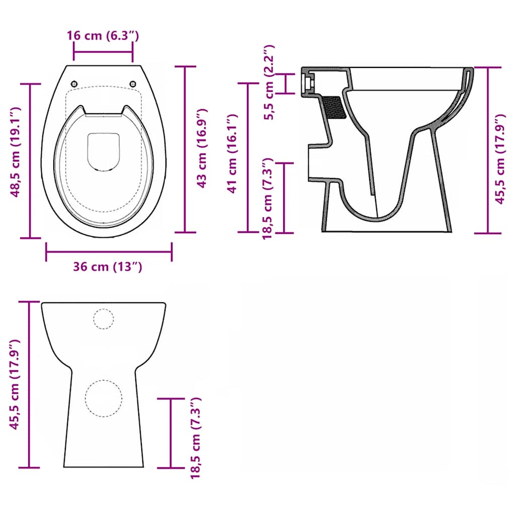 fekete kerámia perem nélküli WC 7 cm extra magasság Soft Close