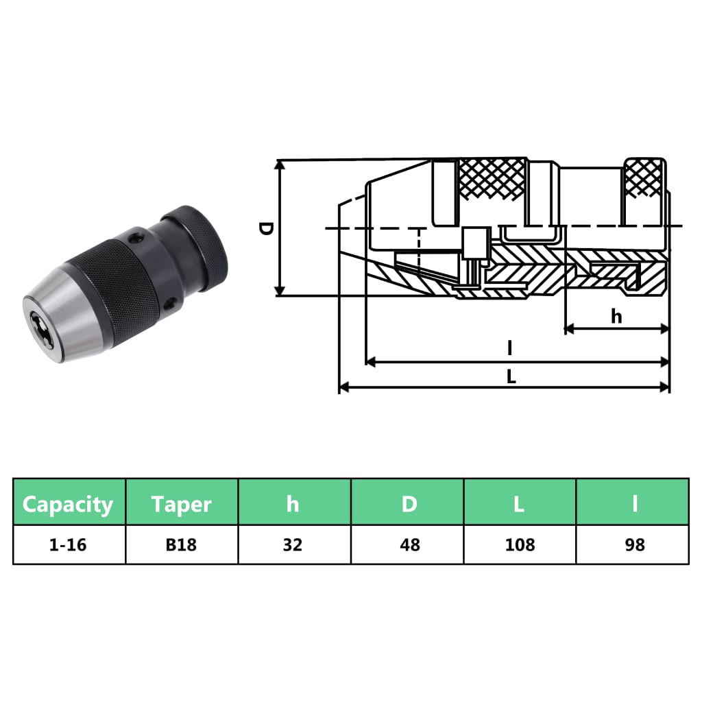 gyorsbefogó fúrótokmány MT3-B18 16 mm-es befogótartománnyal 1-16B16