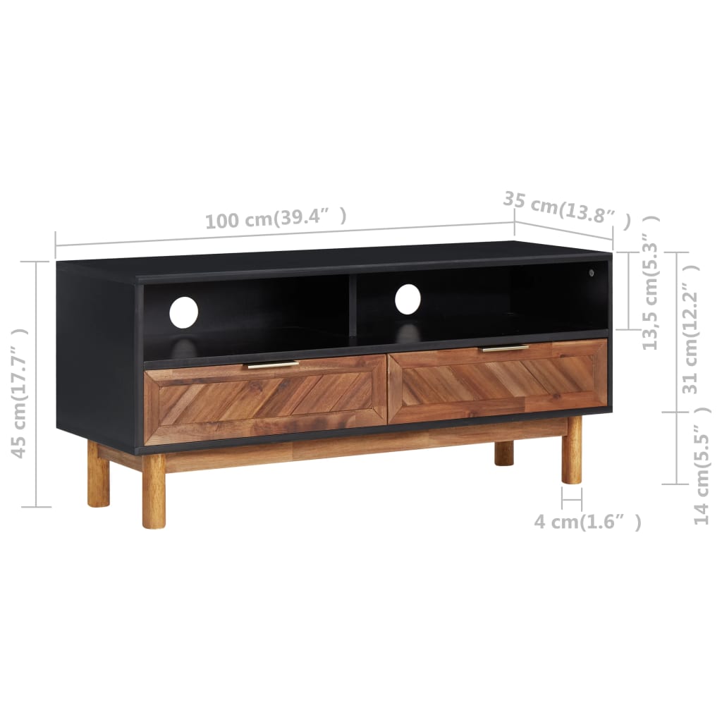 tömör akácfa és MDF TV-szekrény 100 x 35 x 45 cm