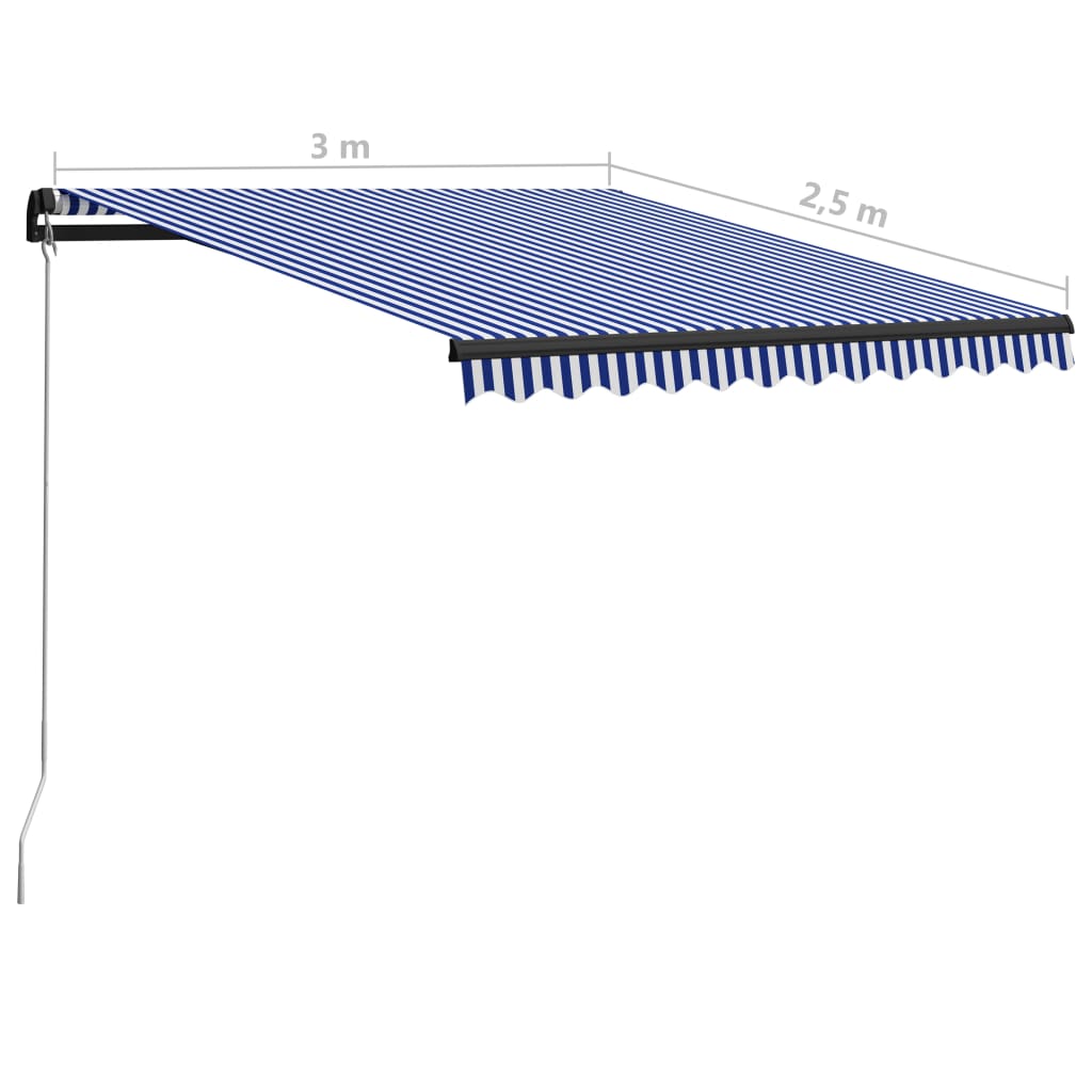 kék és fehér kézzel kihúzható napellenző 300 x 250 cm