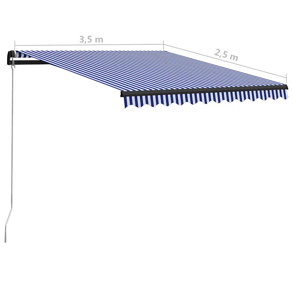 kék és fehér kézzel kihúzható napellenző 350 x 250 cm