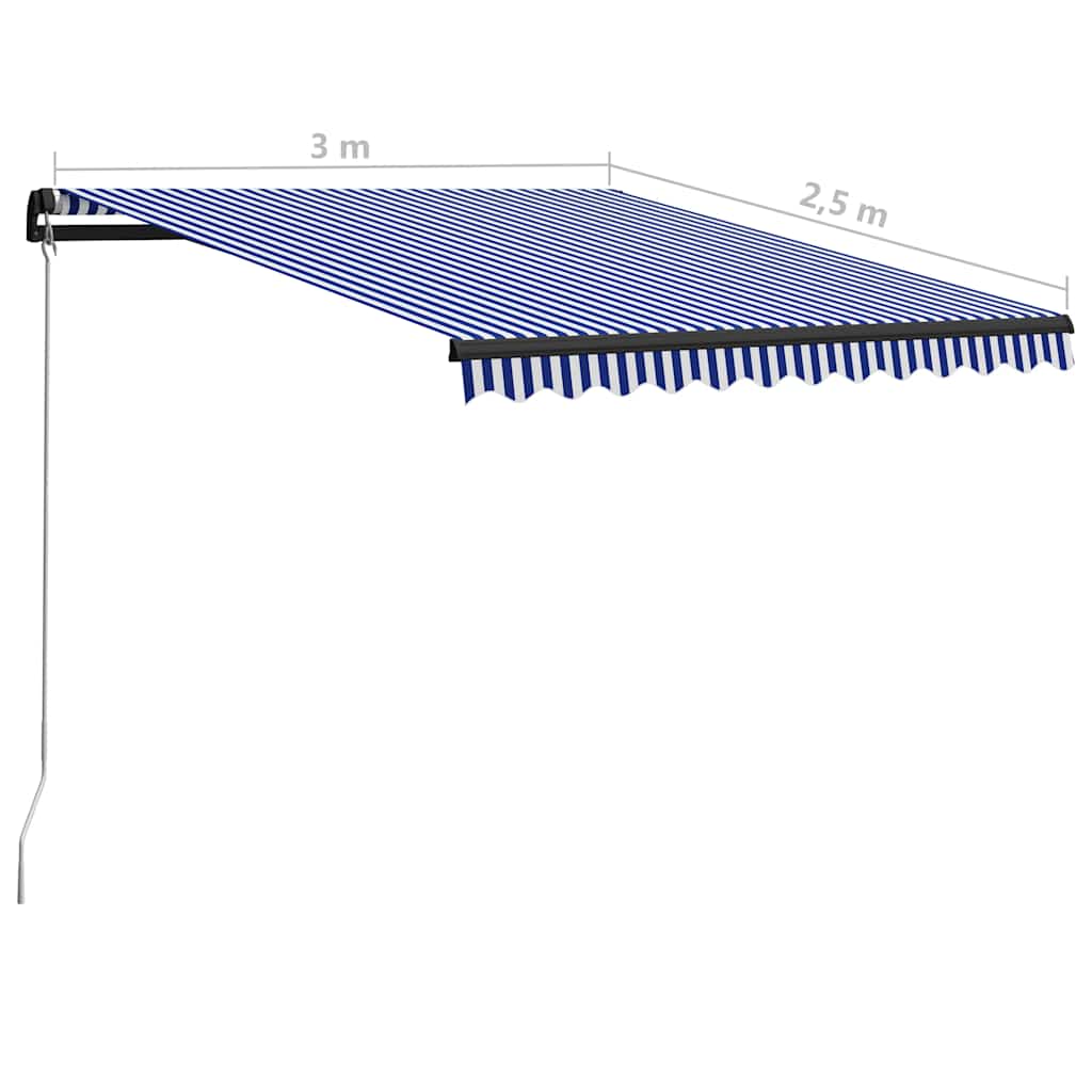 kék és fehér kézzel kihúzható LED-es napellenző 300 x 250 cm