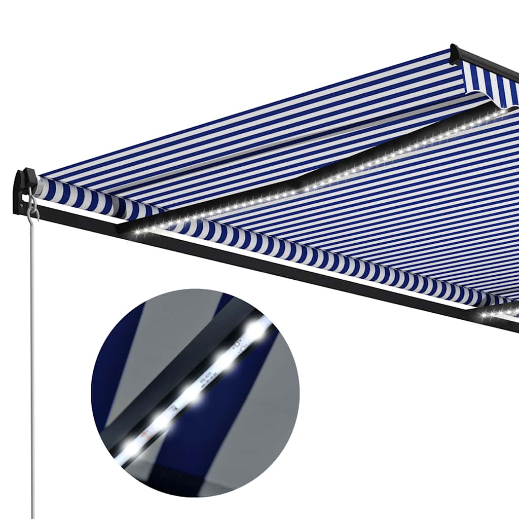 kék és fehér kézzel kihúzható LED-es napellenző 300 x 250 cm