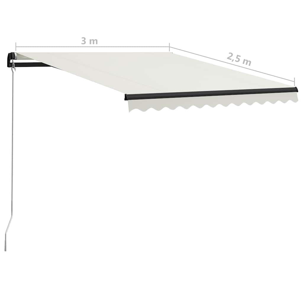 krémszínű kézzel kihúzható LED-es napellenző 300 x 250 cm