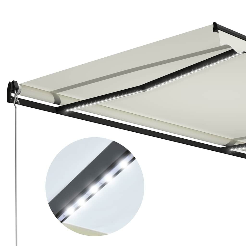 krémszínű kézzel kihúzható LED-es napellenző 300 x 250 cm