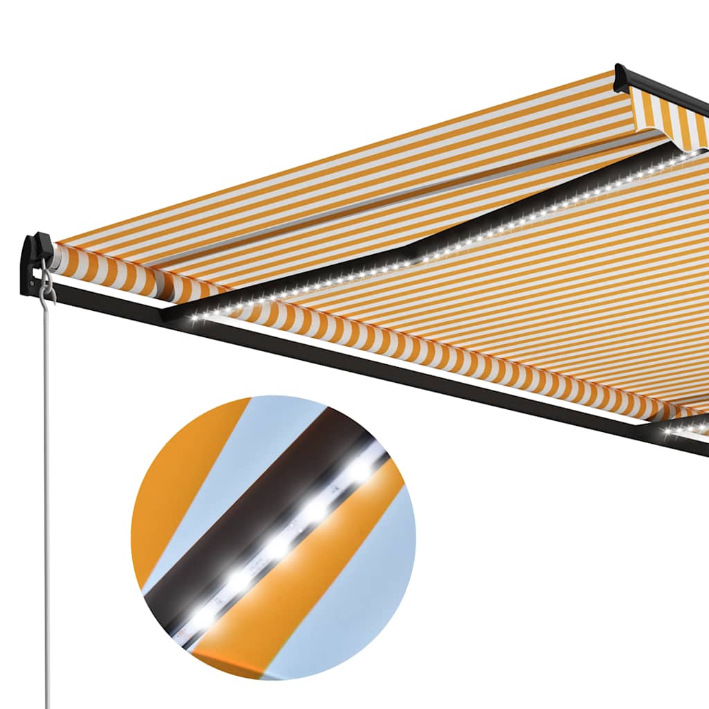 sárga és fehér kézzel kihúzható LED-es napellenző 300 x 250 cm