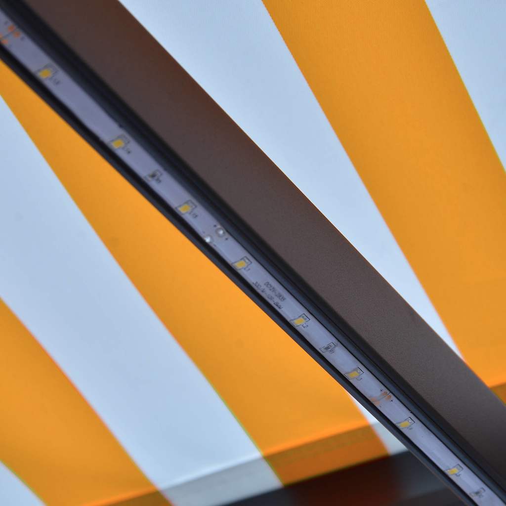 sárga és fehér kézzel kihúzható LED-es napellenző 300 x 250 cm