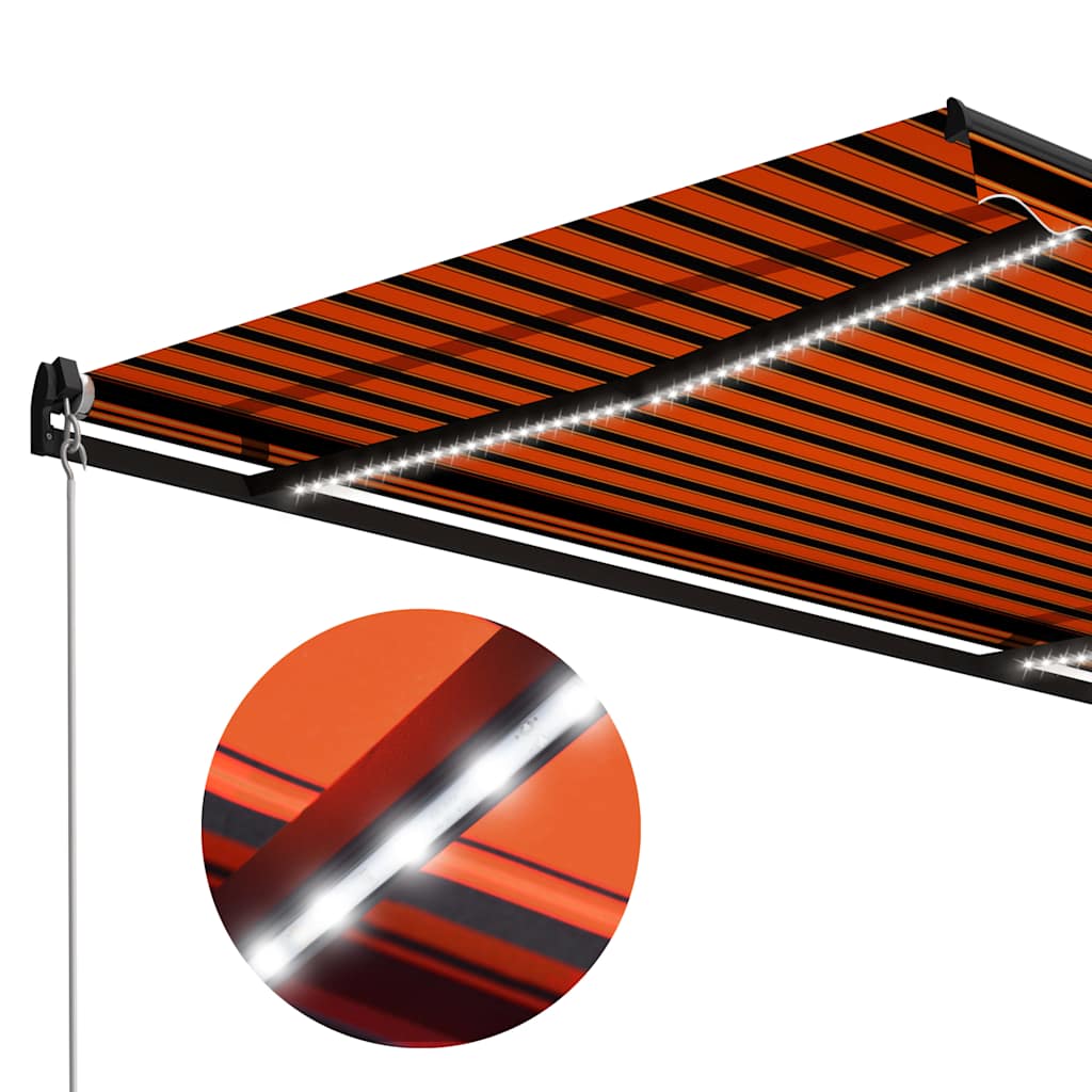 narancs és barna kézzel kihúzható LED-es napellenző 450x300 cm