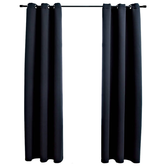 2 db fekete szövet sötétítő függöny gyűrűkkel 97 x 213 cm