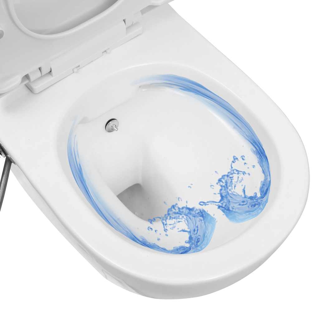fehér kerámia falra szerelhető perem nélküli WC tartály