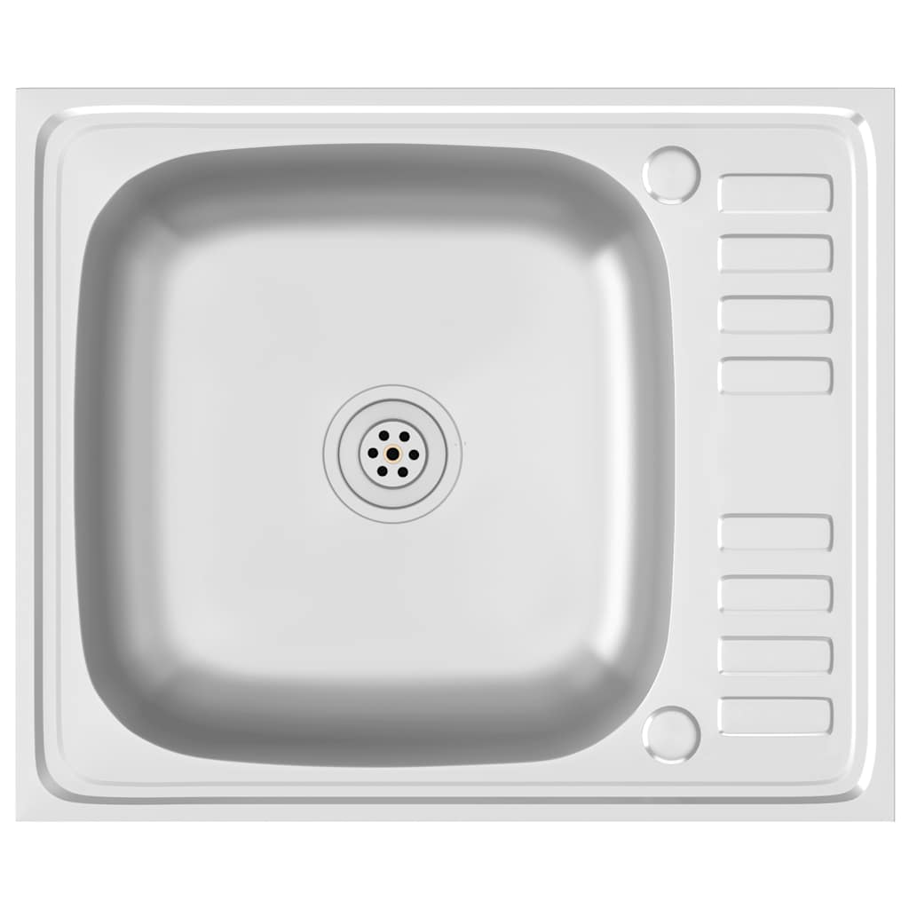 ezüst rozsdamentes acél lefolyós konyhamosogató 600x500x155 mm