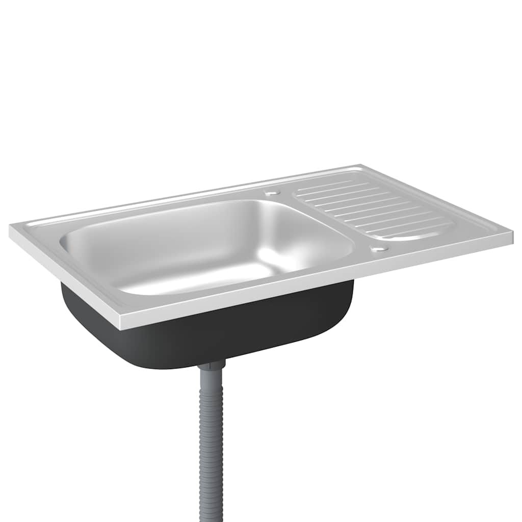 ezüst rozsdamentes acél lefolyós konyhamosogató 800x500x155 mm