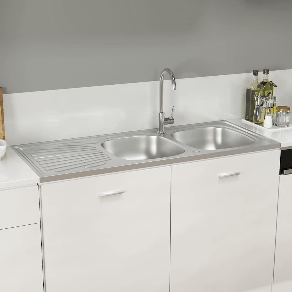 ezüst rozsdamentes acél dupla konyhamosogató 1200x600x155 mm