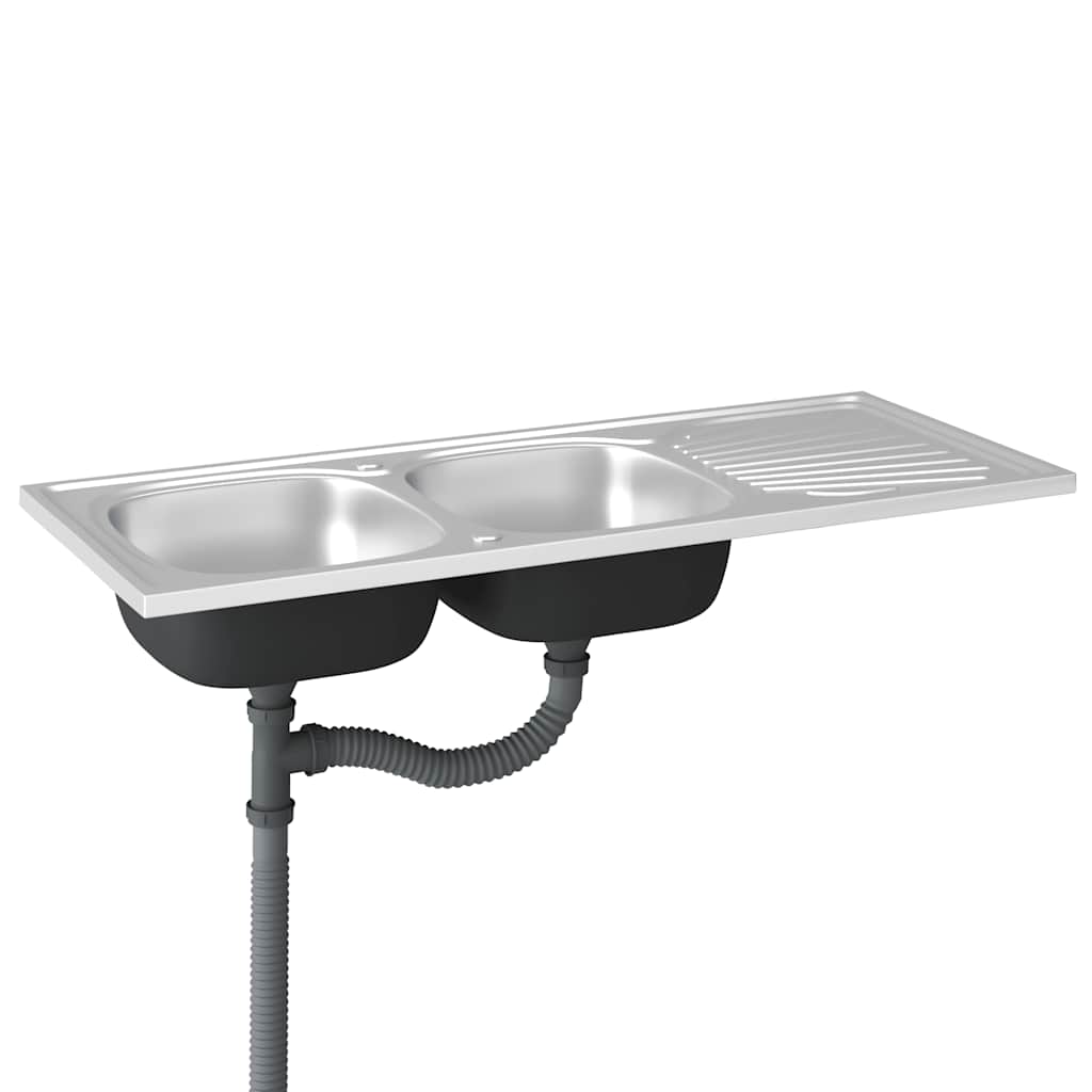 ezüst rozsdamentes acél dupla konyhamosogató 1200x600x155 mm