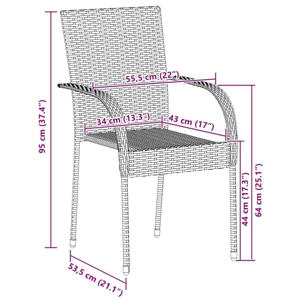 6 db szürke rakásolható polyrattan kültéri szék
