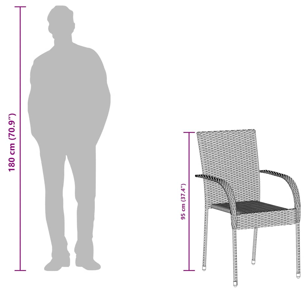 6 db szürke rakásolható polyrattan kültéri szék