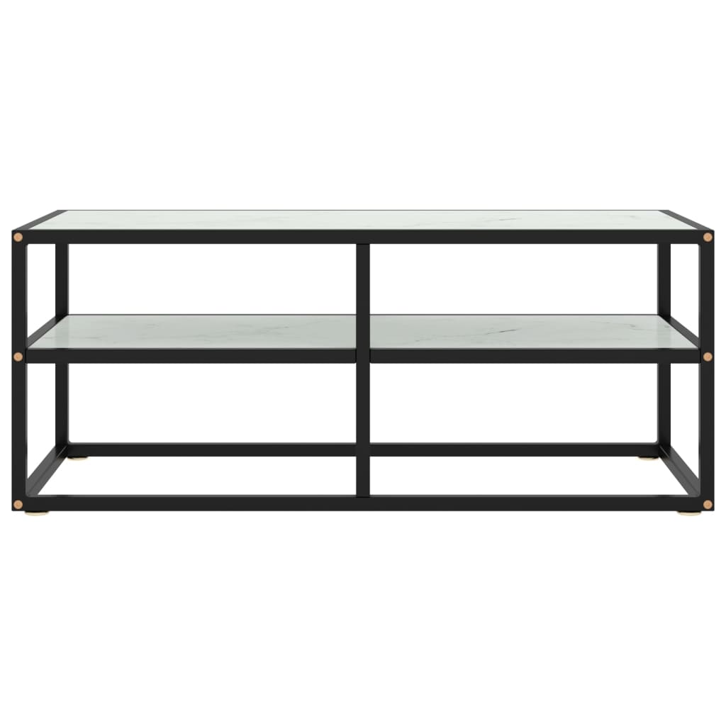 fekete TV-szekrény fehér márvány mintás üveggel 100x40x40 cm