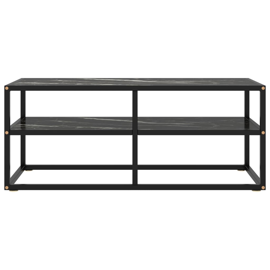 fekete TV-szekrény fekete márvány mintás üveggel 100x40x40 cm