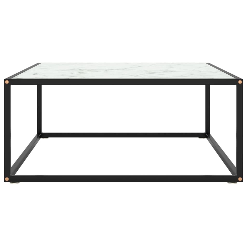 fekete dohányzóasztal fehér márvány mintás üveggel 80x80x35 cm