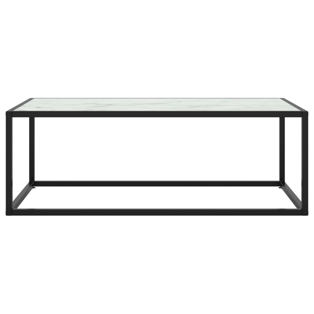 fekete dohányzóasztal fehér márvány mintás üveggel 100x50x35 cm