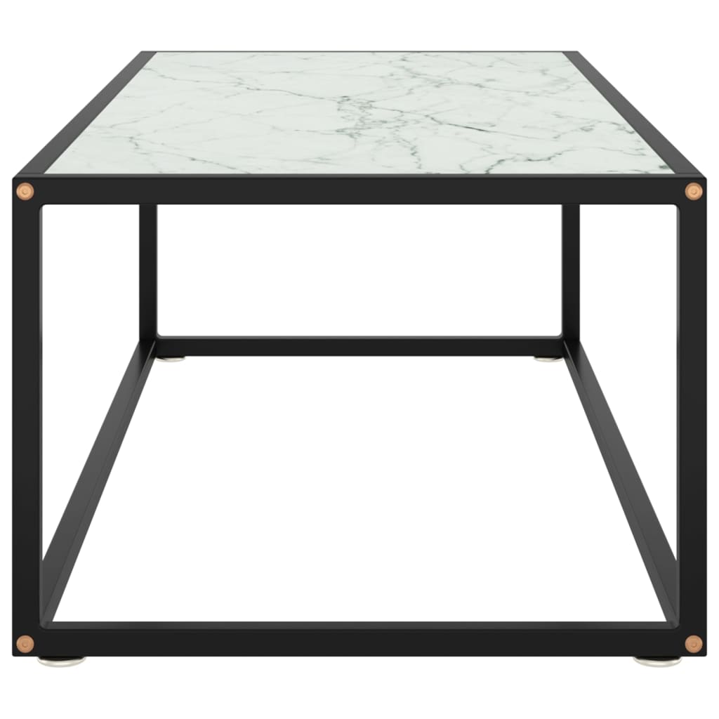 fekete dohányzóasztal fehér márvány mintás üveggel 100x50x35 cm