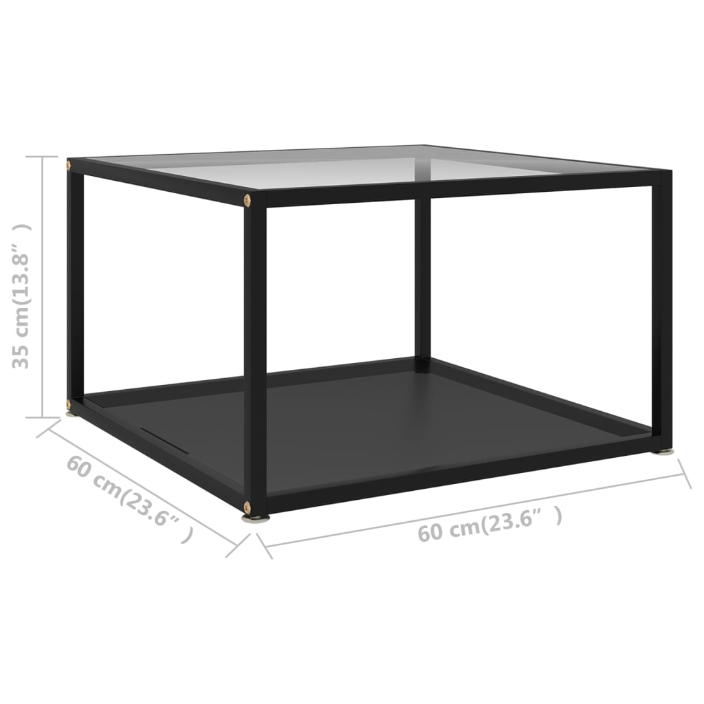 fekete és átlátszó edzett üveg dohányzóasztal 60 x 60 x 35 cm