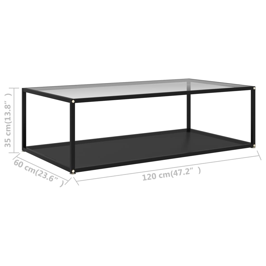 átlátszó és fekete edzett üveg dohányzóasztal 120 x 60 x 35 cm