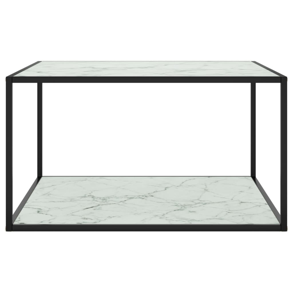 fekete dohányzóasztal fehér márvány mintás üveggel 90x90x50 cm