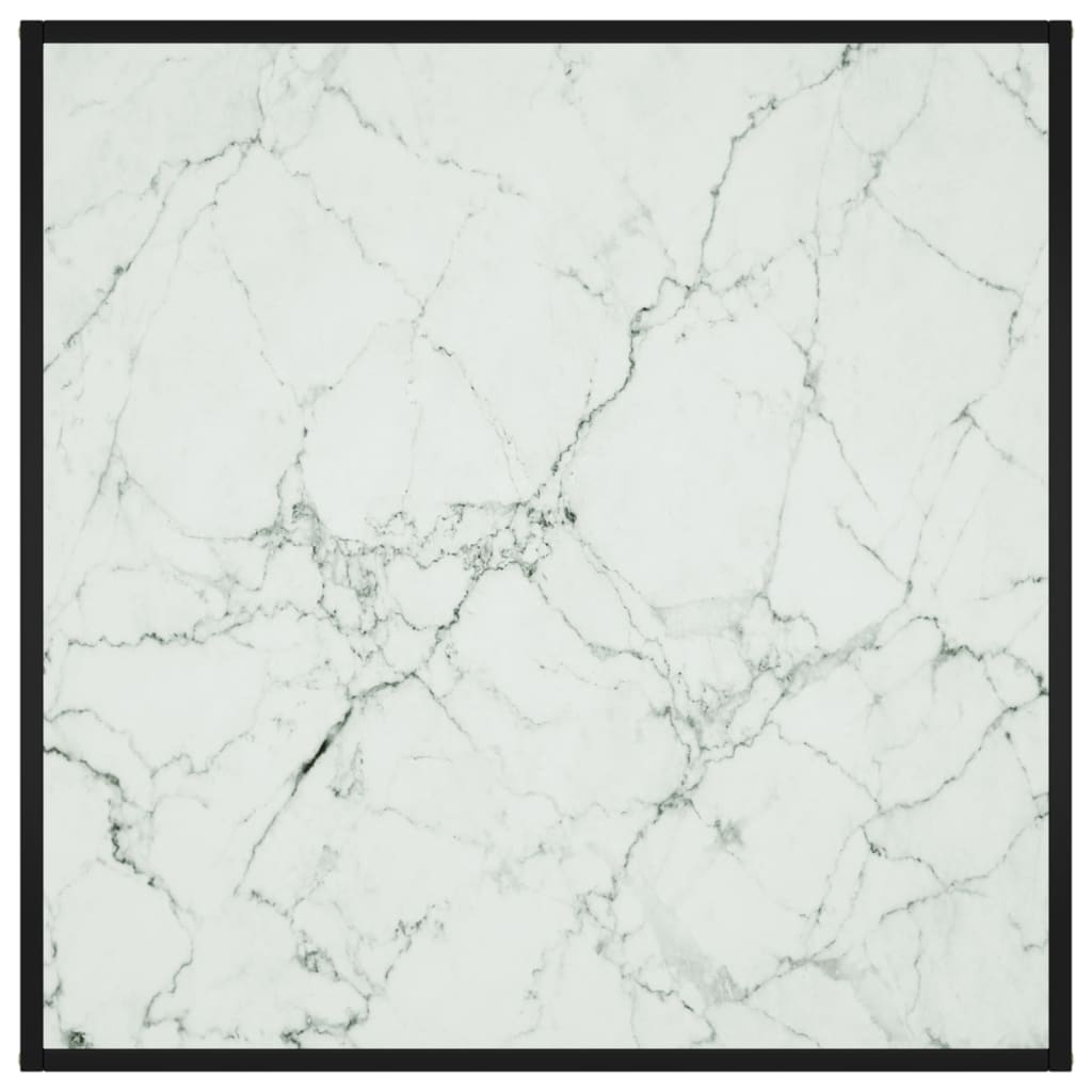 fekete dohányzóasztal fehér márvány mintás üveggel 90x90x50 cm