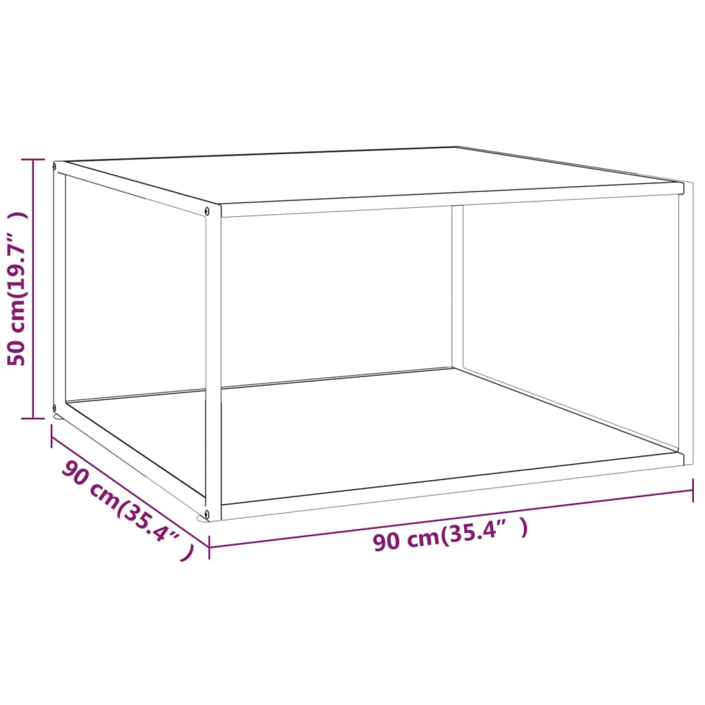 fekete dohányzóasztal fehér márvány mintás üveggel 90x90x50 cm