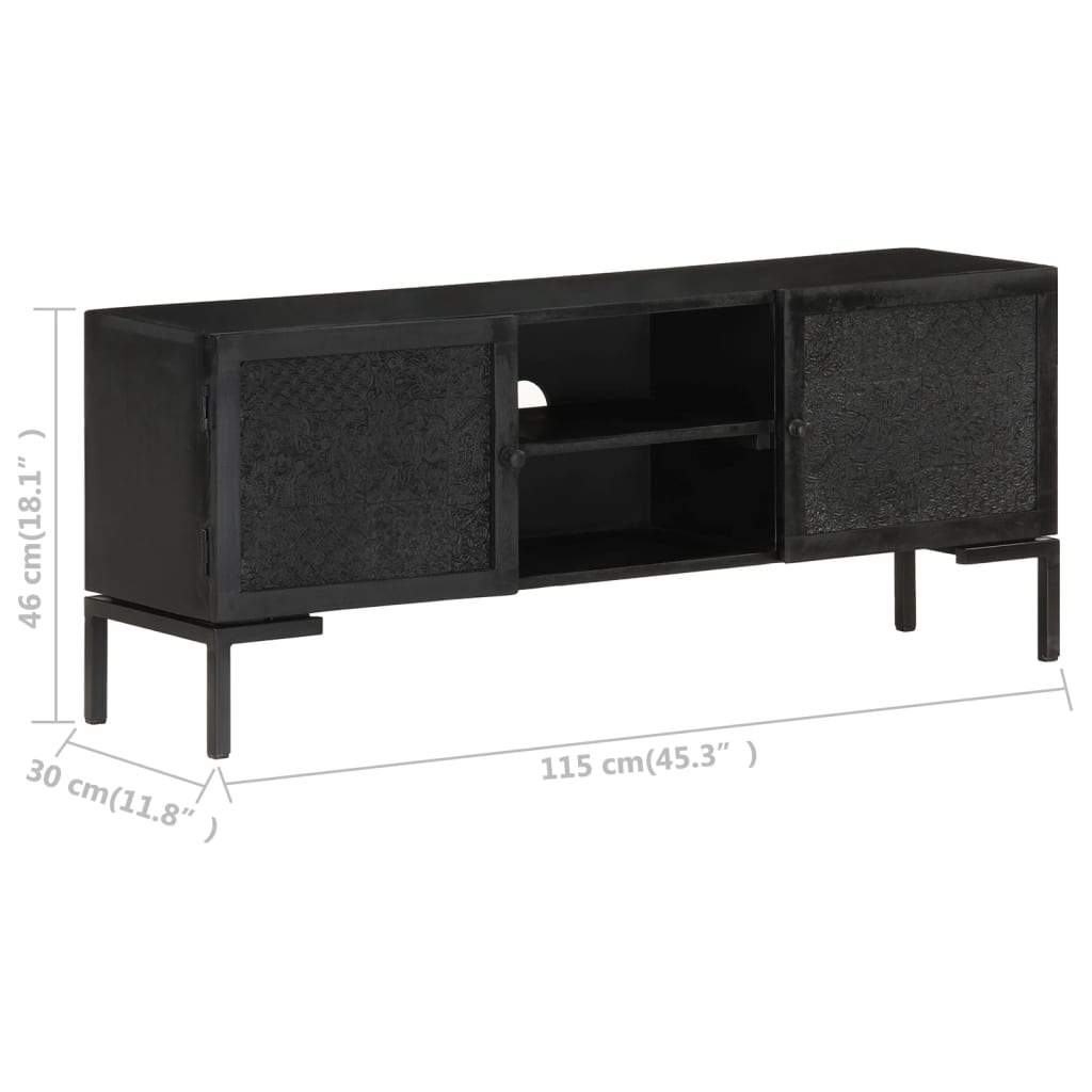 fekete tömör mangófa TV-szekrény 115 x 30 x 46 cm