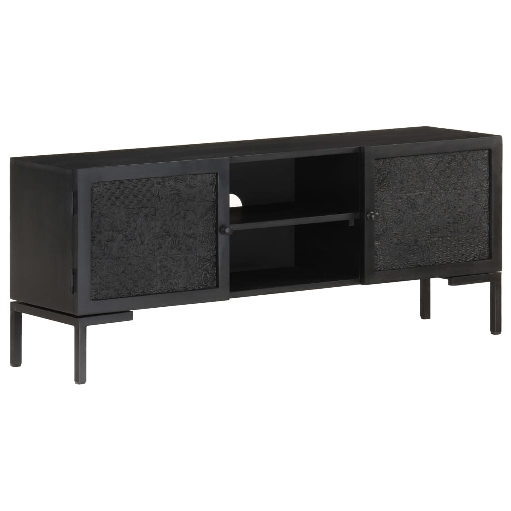 fekete tömör mangófa TV-szekrény 115 x 30 x 46 cm