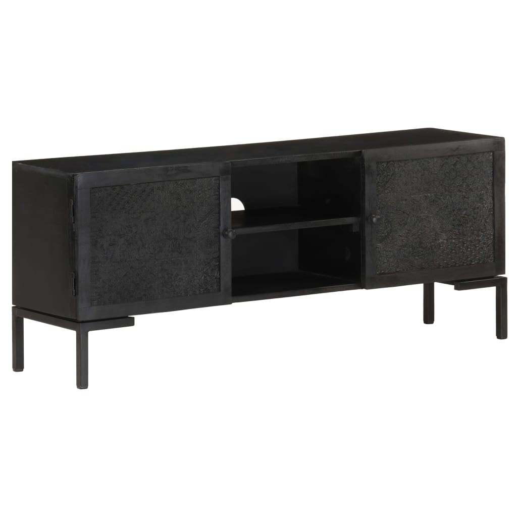 fekete tömör mangófa TV-szekrény 115 x 30 x 46 cm