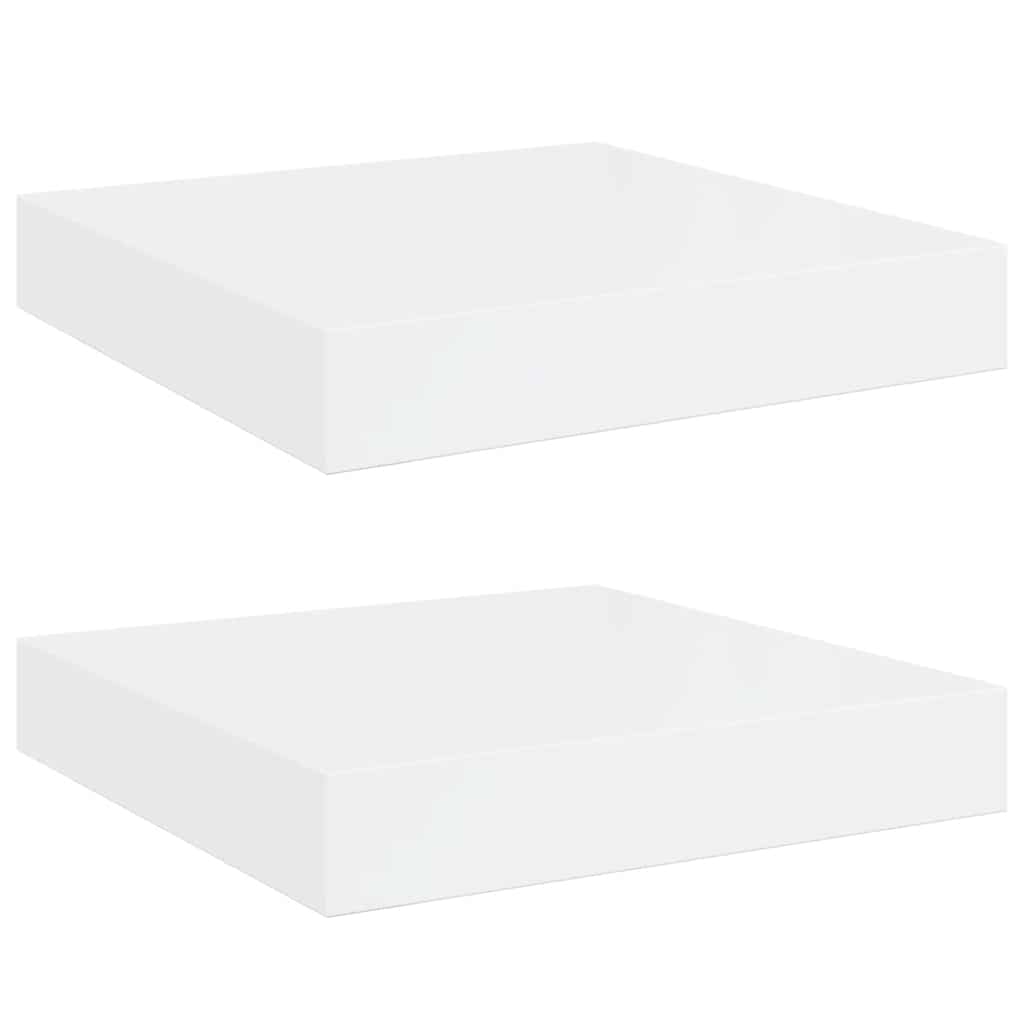 2 db magasfényű fehér MDF lebegő fali polc 23 x 23,5 x 3,8 cm