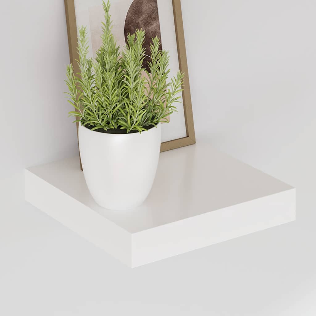 2 db magasfényű fehér MDF lebegő fali polc 23 x 23,5 x 3,8 cm