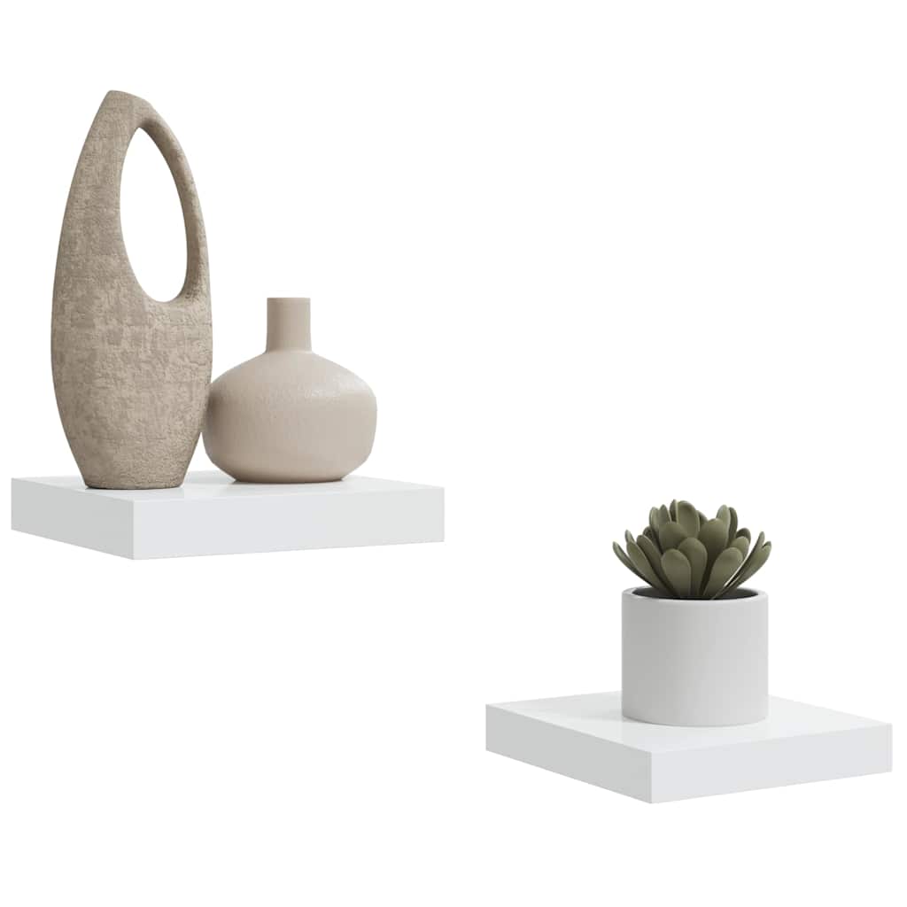 2 db magasfényű fehér MDF lebegő fali polc 23 x 23,5 x 3,8 cm