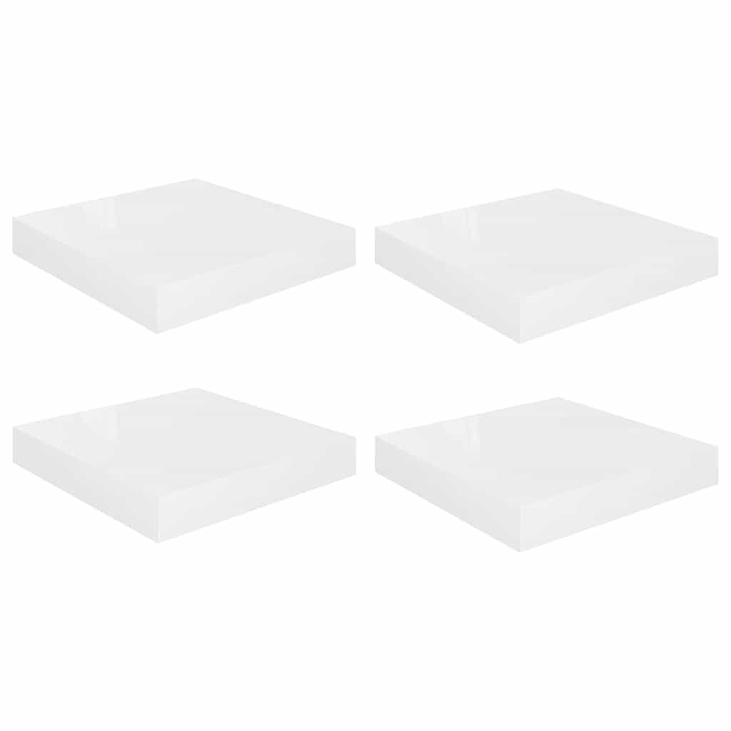 4 db magasfényű fehér MDF lebegő fali polc 23 x 23,5 x 3,8 cm