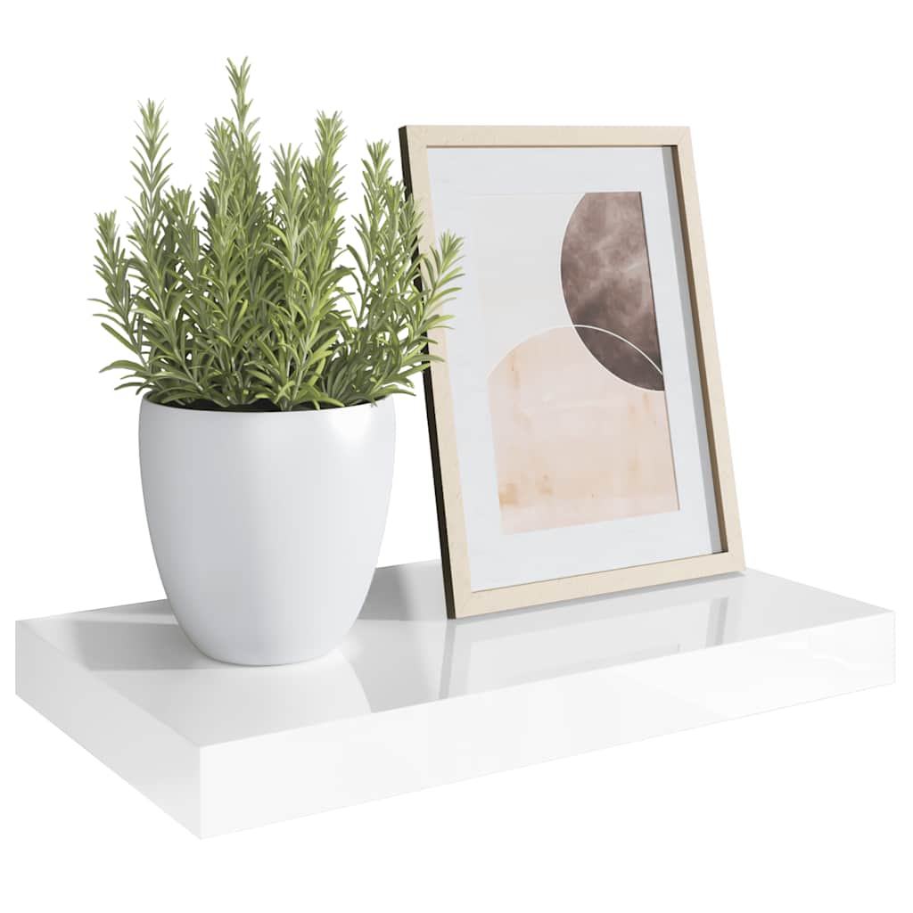 magasfényű fehér MDF lebegő fali polc 40 x 23,5 x 3,8 cm