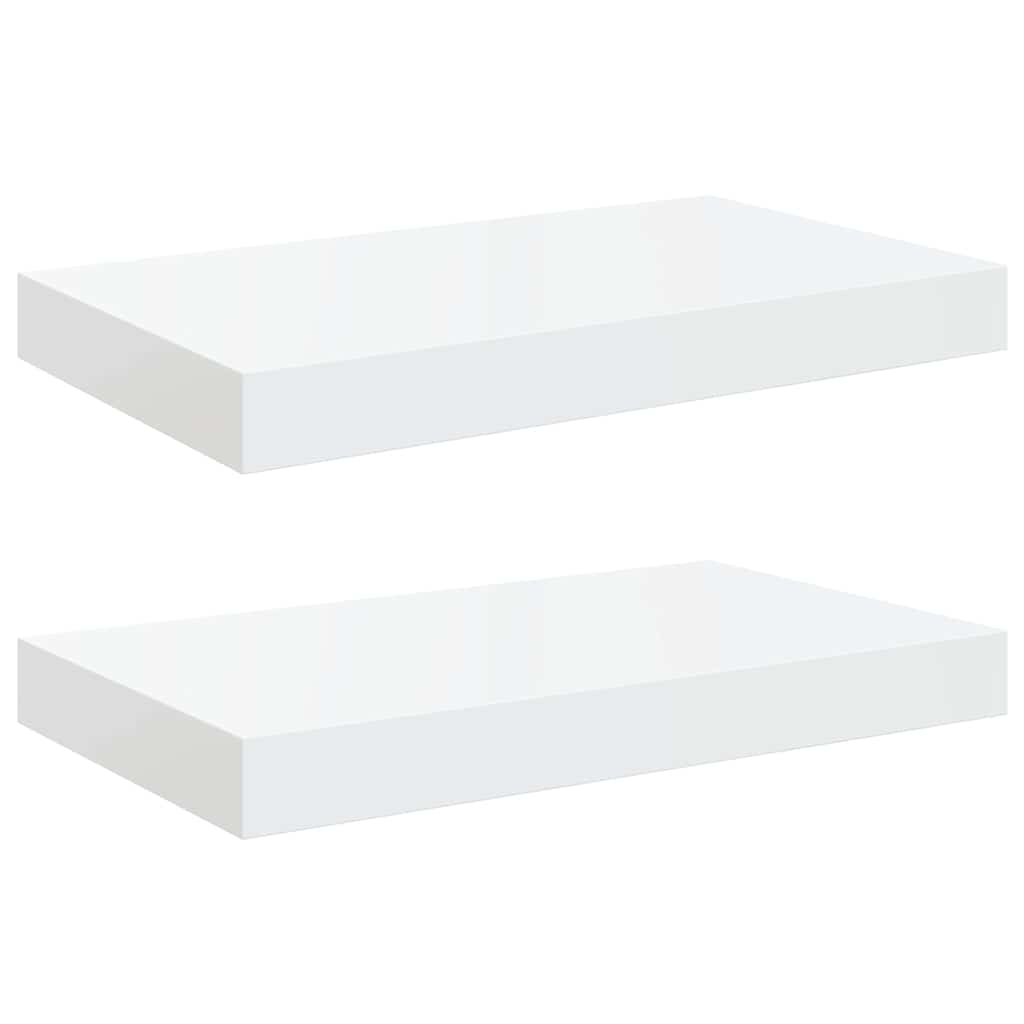 2 db magasfényű fehér MDF lebegő fali polc 40 x 23,5 x 3,8 cm
