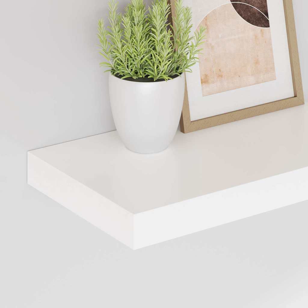 2 db magasfényű fehér MDF lebegő fali polc 40 x 23,5 x 3,8 cm