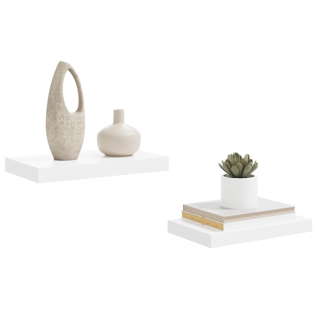 2 db magasfényű fehér MDF lebegő fali polc 40 x 23,5 x 3,8 cm