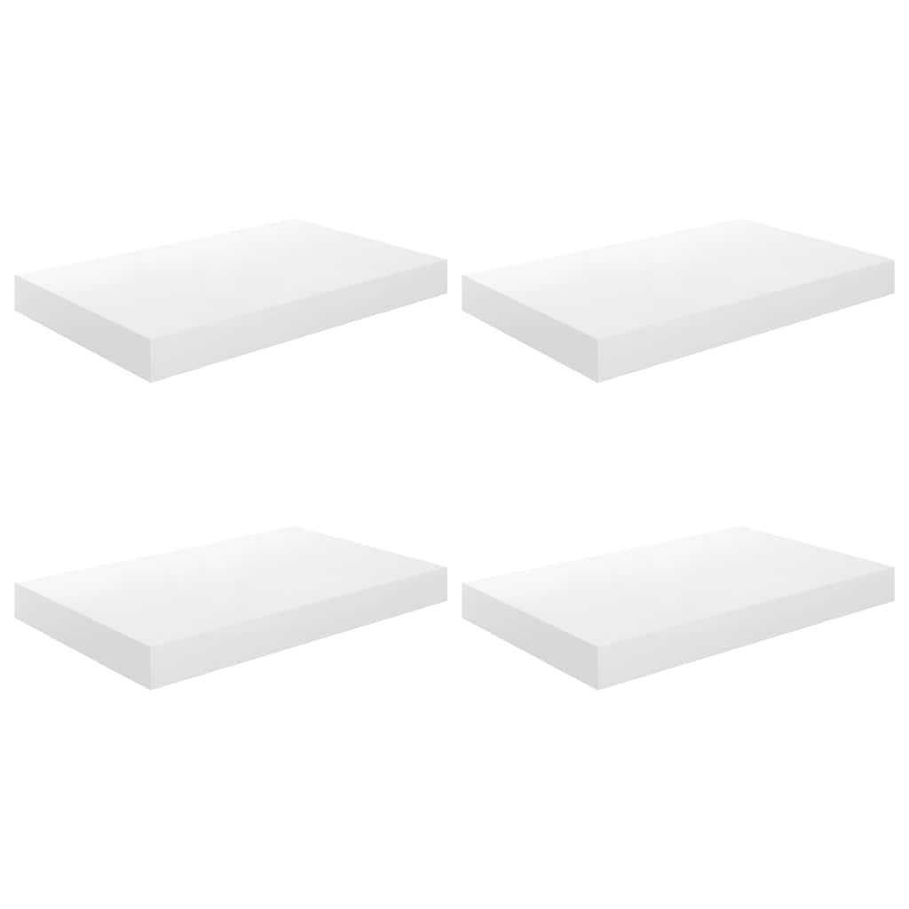 4 db magasfényű fehér MDF lebegő fali polc 40 x 23,5 x 3,8 cm