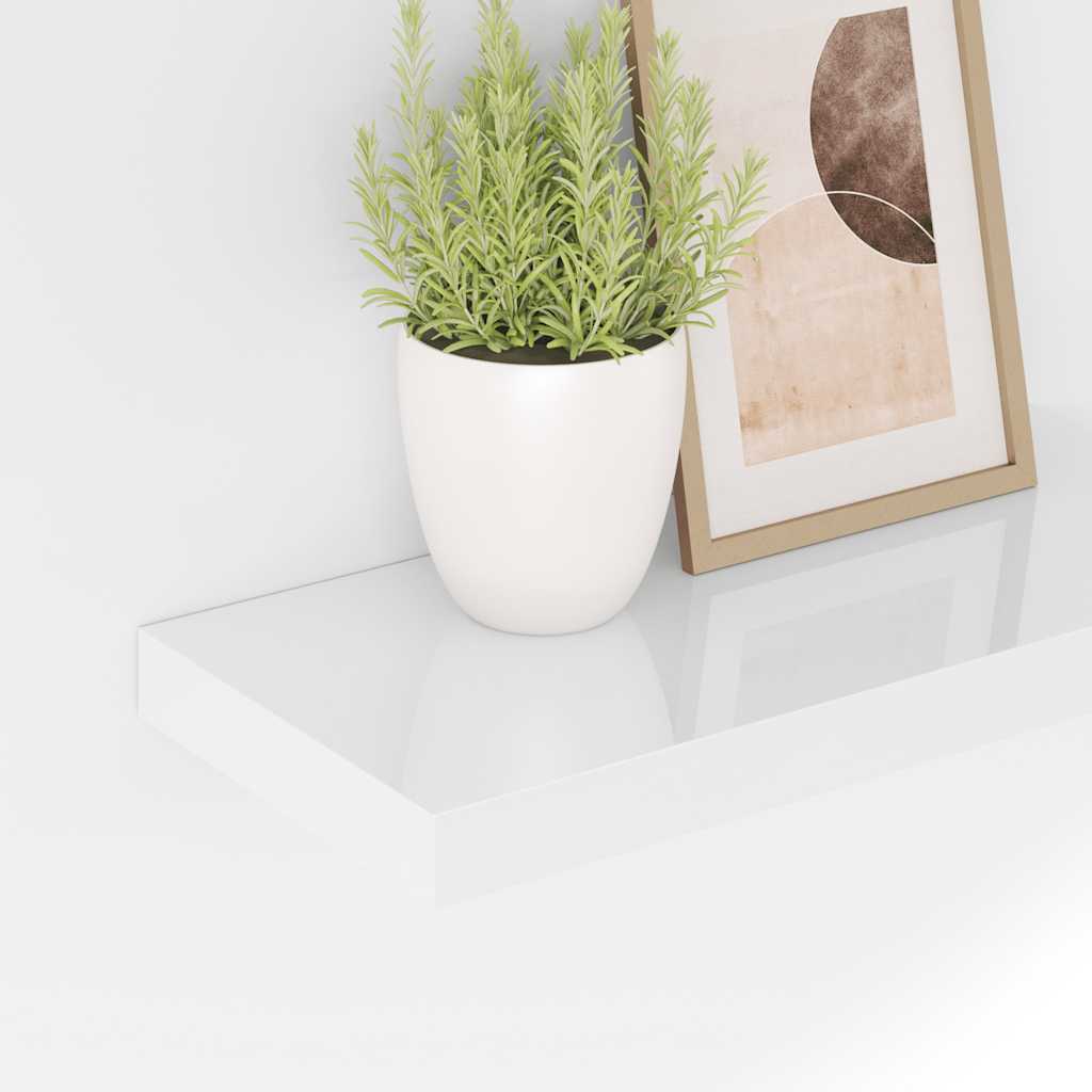 magasfényű fehér MDF lebegő fali polc 50 x 23,5 x 3,8 cm