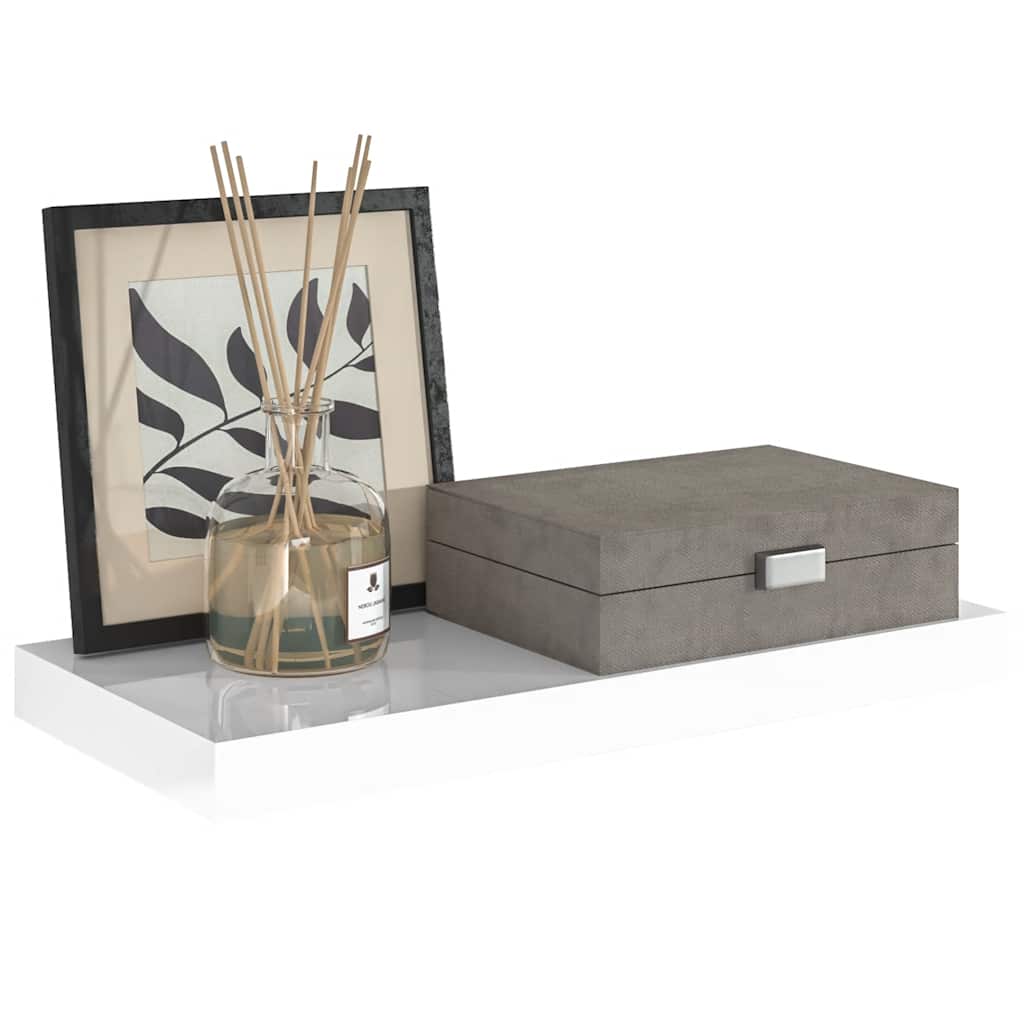 magasfényű fehér MDF lebegő fali polc 50 x 23,5 x 3,8 cm