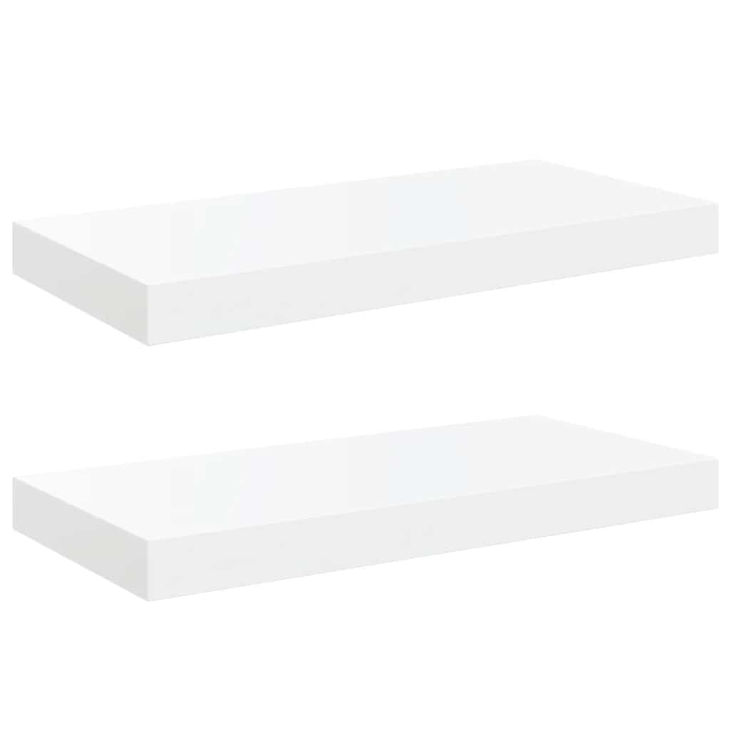 2 db magasfényű fehér MDF lebegő fali polc 50 x 23,5 x 3,8 cm