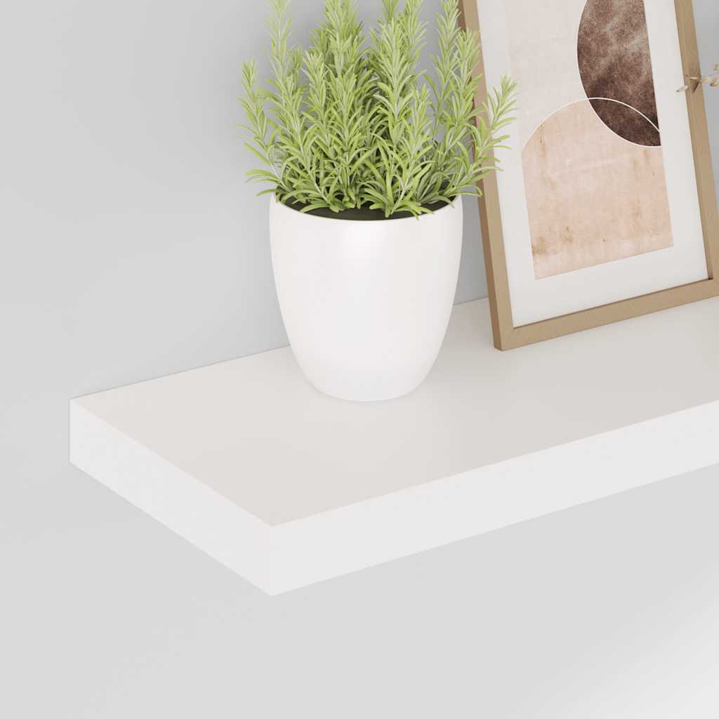 2 db magasfényű fehér MDF lebegő fali polc 50 x 23,5 x 3,8 cm