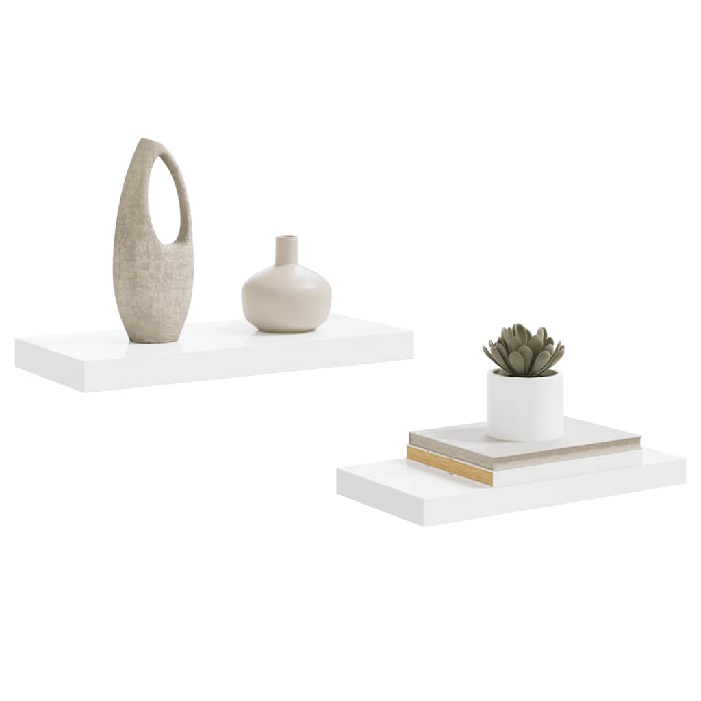 2 db magasfényű fehér MDF lebegő fali polc 50 x 23 x 3,8 cm